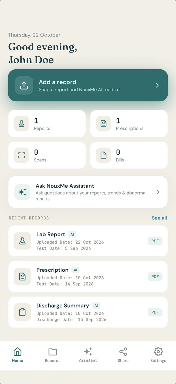 The NouxMe home screen on iPhone